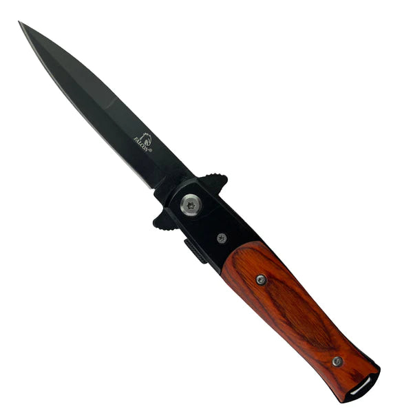 Falcon 7" Overall Spring Assisted Knife Black w/Black Wood Handle - KS1106WD