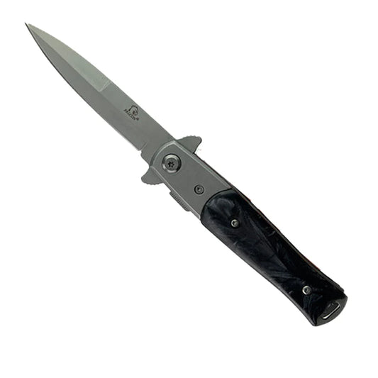 7" Overall Spring Assisted Knife Black w/ Faux Black Marble Handle - KS1106CBK