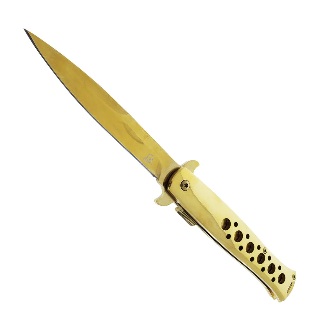 Falcon 9" Overall Metal Spring Assisted Knife With Gold Coating - KS1109GD