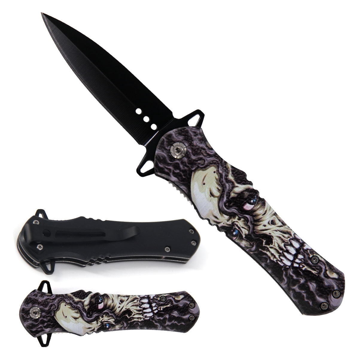 8" Skull Spring Assisted Knife - KS1204SK2