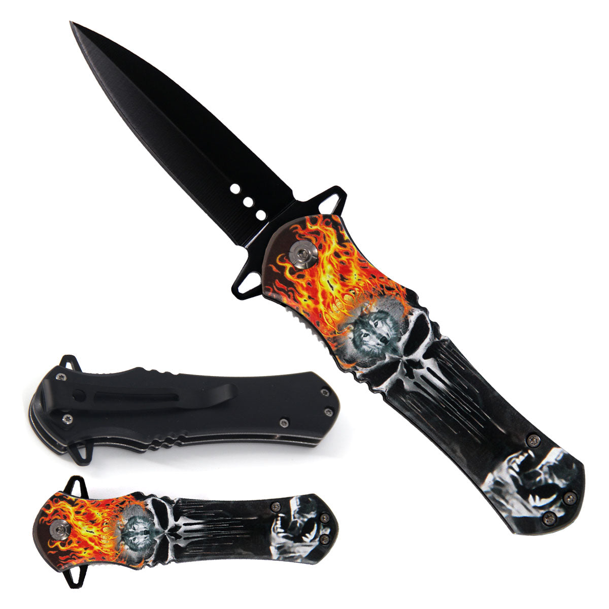 8" Skull Spring Assisted Knife - KS1204SK3