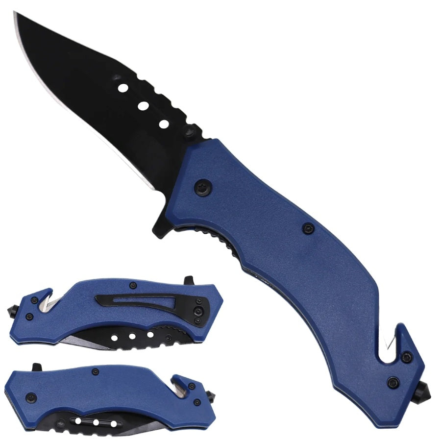 6.25" black Blade Spring Assisted Knife with Navy Blue Handle- KS1209NV