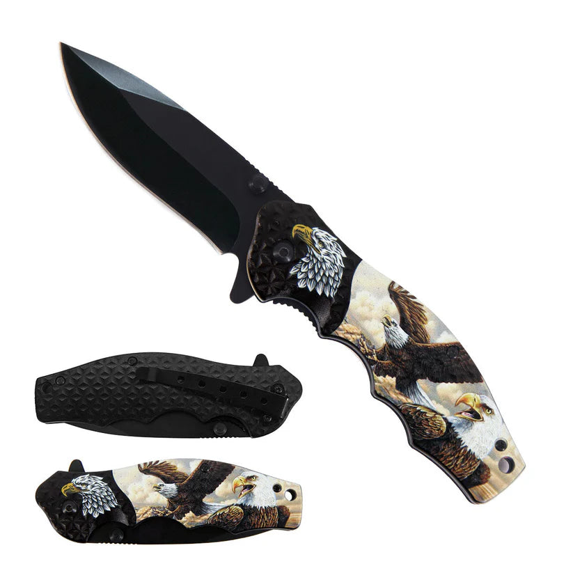 8.5" Spring Assisted Knife with Eagle Design - KS1329EG1