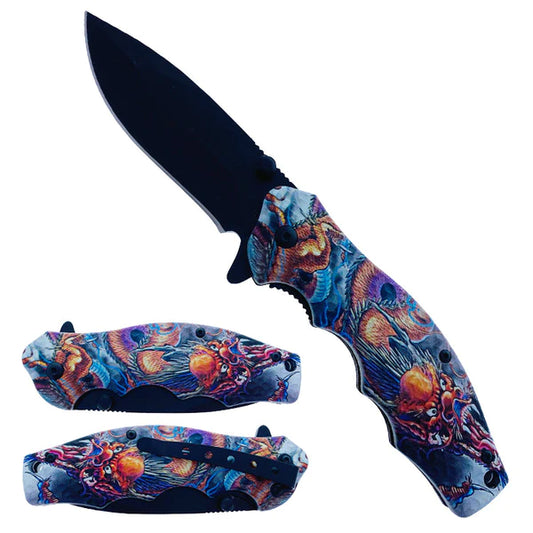 7.5" Spring Assisted Knife ABS Dragon Design - KS1331DG-2