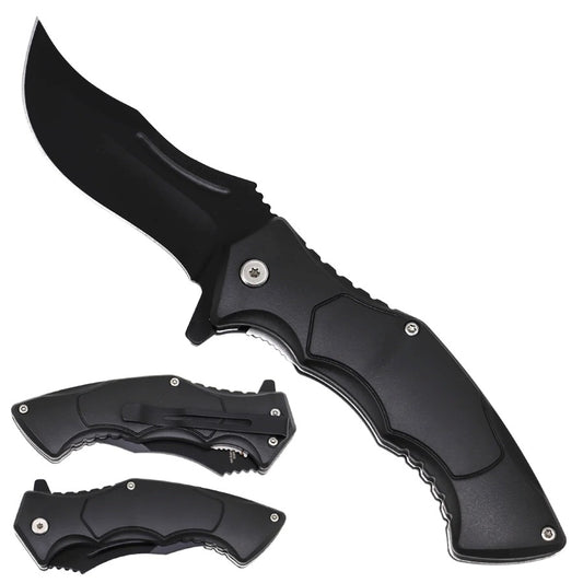 8" Spring Assisted Black Pocket Knife with ABS Plastic Handle - KS1340BK