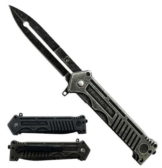 Falcon 8 1/2" Straight Blade, Black Tactical Spring Assisted Knife - KS1375GY