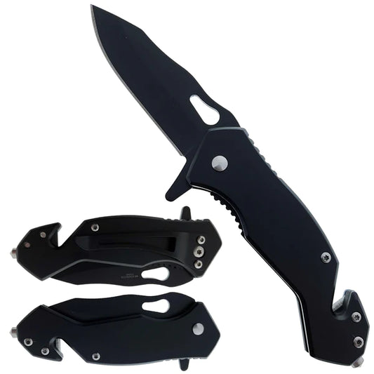 Black Spring Assisted Knife w/Cutter and Breaker - KS1379BK