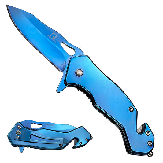 Blue Spring Assisted Knife w/Cutter and Breaker - KS1379BL