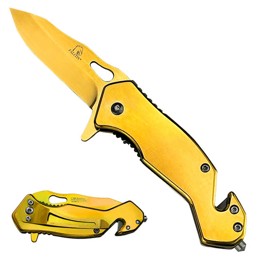 Gold Spring Assisted Knife w/Cutter and Breaker - KS1379GD