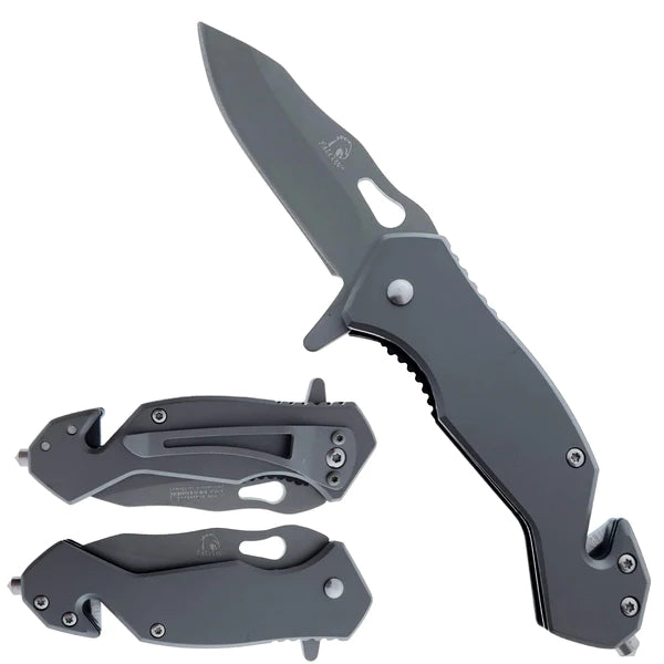 Falcon 6.25" Overall Length Gray Spring Assisted Knife w/ Belt Clip - KS1379GY