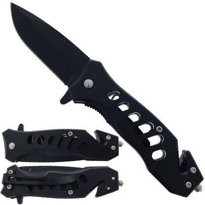 Falcon 6.5" Overall Spring Assisted Knife W/Seat Belt Cutter And Window Breaker Black - KS1471BK