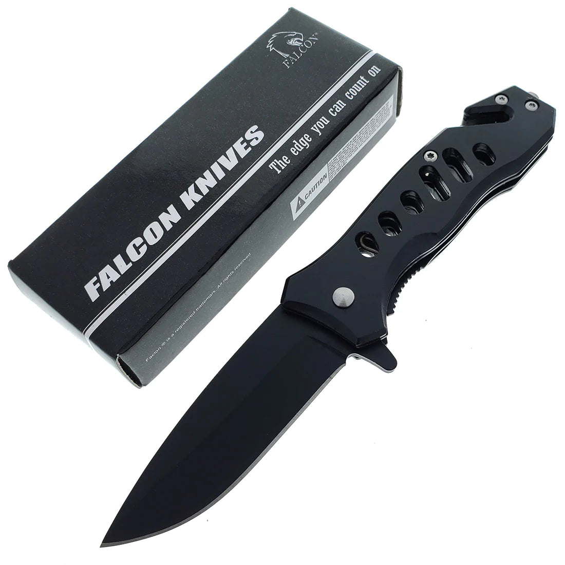 Falcon 6.5" Overall Spring Assisted Knife W/Seat Belt Cutter And Window Breaker Black - KS1471BK