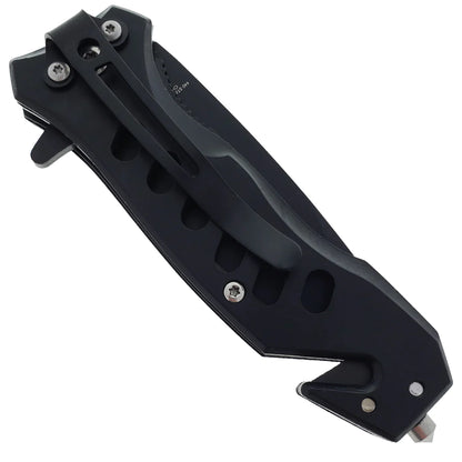 Falcon 6.5" Overall Spring Assisted Knife W/Seat Belt Cutter And Window Breaker Black - KS1471BK