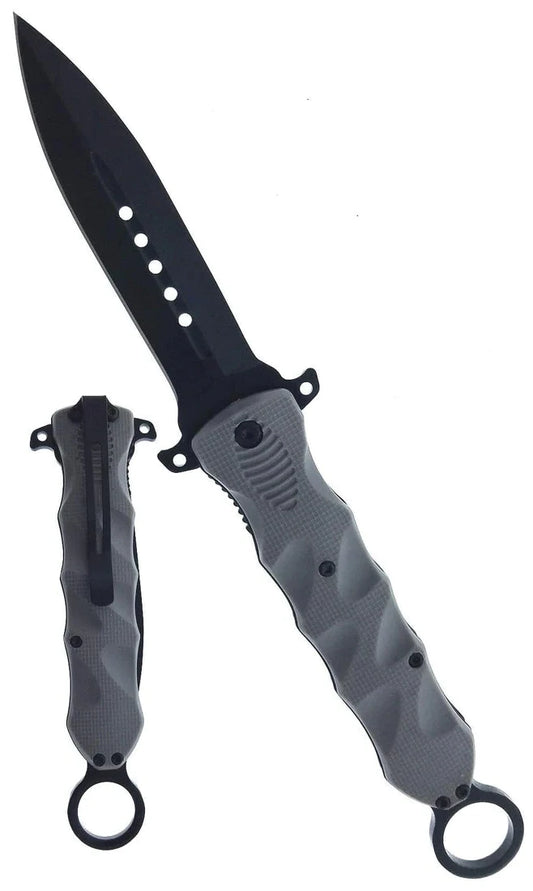 10" Pocket Knife with belt clip, Gray handle - KS1501GY