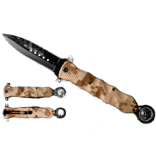 10" Pocket Knife with belt clip, Brown Camo handle - KS1501MD