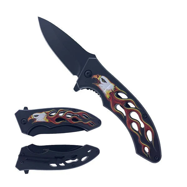 7 1/4" Spring Assisted Knife Red Flame Eagle - KS1648-7