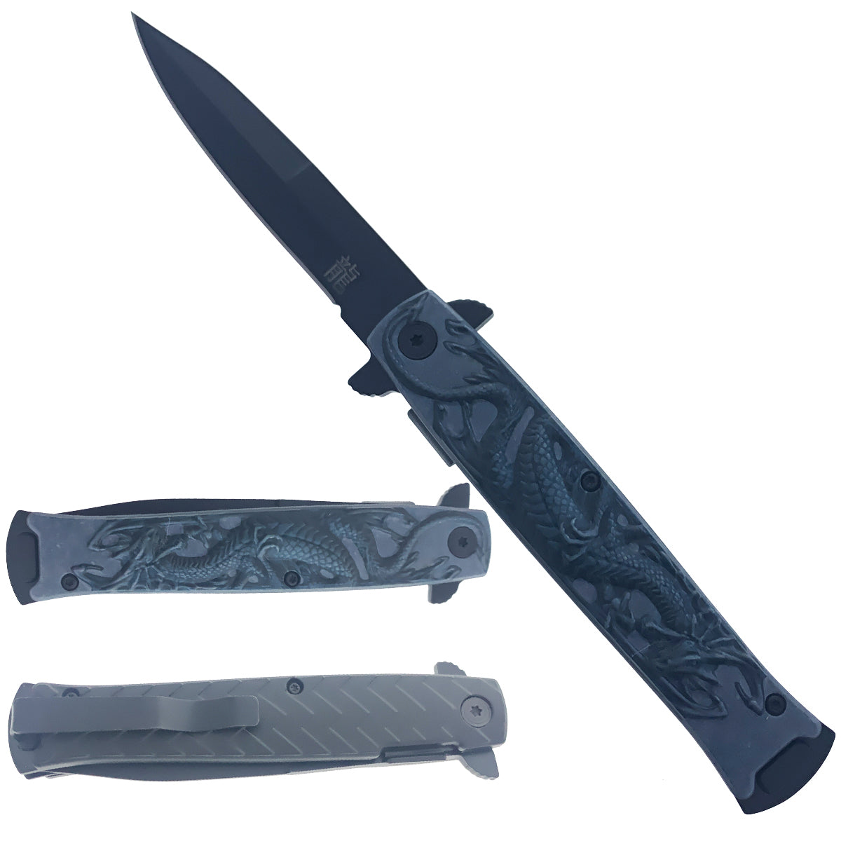 Falcon 8" Overall Spring Assisted Knife W/ Black Dragon Handle - KS1673BK