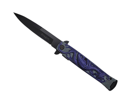 Falcon 8" Overall Spring Assisted Knife W/ Blue Dragon Handle - KS1673PP