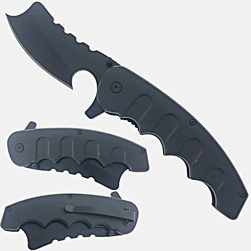 8" Black Pocket Knife w/ Belt Clip - KS1680BK
