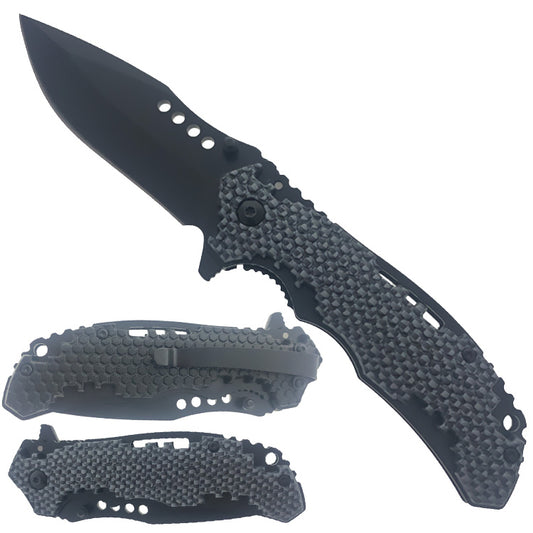 8.25" Spring Assisted Pocket Knife Carbon Fiber ABS handle - KS1696CB