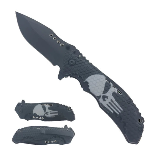 8.25" Spring Assisted Pocket Knife Skull ABS handle - KS1696SK