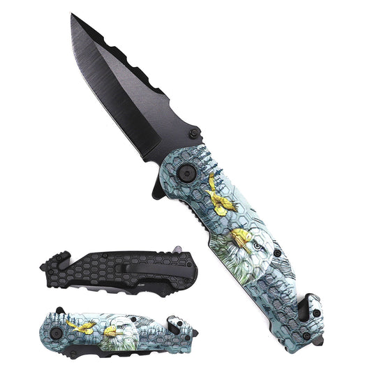 8.25" Spring Assisted Pocket Knife Eagle Handle - KS1699EG