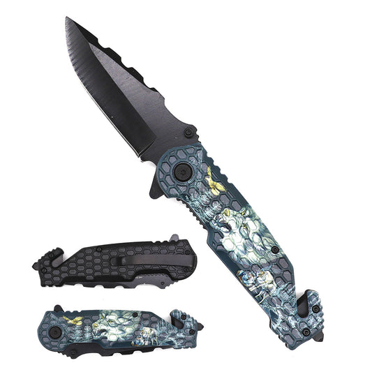 8.25" Spring Assisted Pocket Knife Wolf Handle - KS1699WF