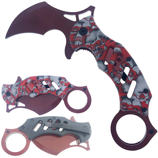 8" Karambit Knife Red Skulls Handle - KS1747SK