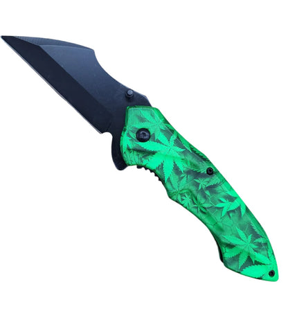 7.75" Green Marijuana Spring Assisted Pocket Knife - KS1839MA