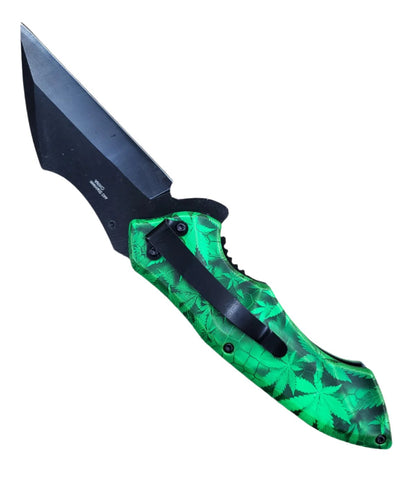 7.75" Green Marijuana Spring Assisted Pocket Knife - KS1839MA