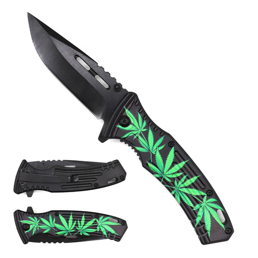 7.75" Overall spring assisted knife Marijuana Handle - KS1972GM