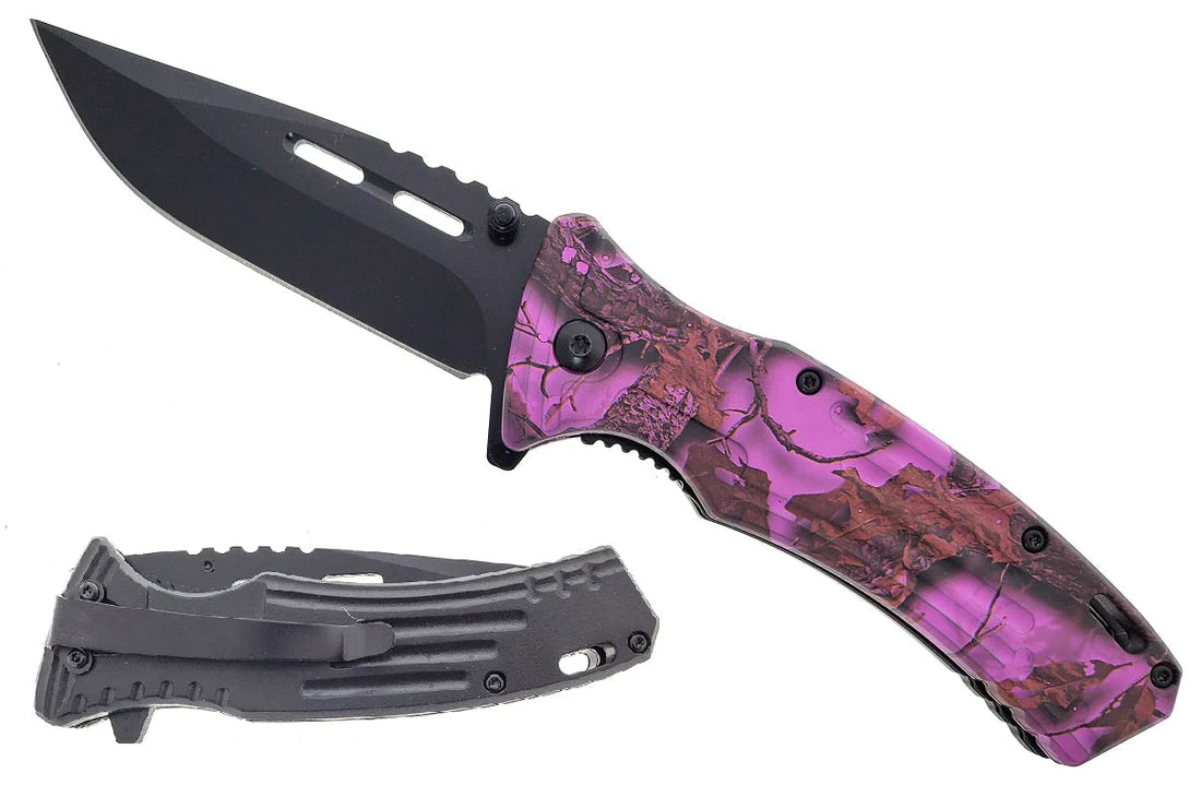 7.75" Overall spring assisted knife Purple Handle - KS1972PF