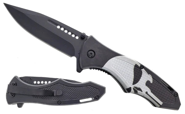 7.75" Overall Skull Spring Assisted Knife - KS1973SK