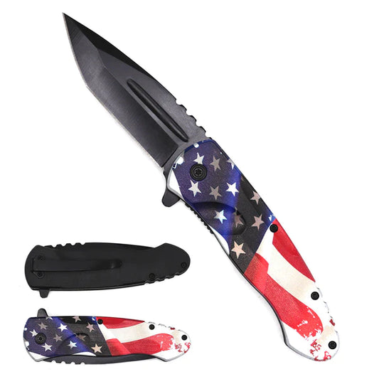 7.75" Spring Assisted Knife US Flag ABS Handle - KS1996UF