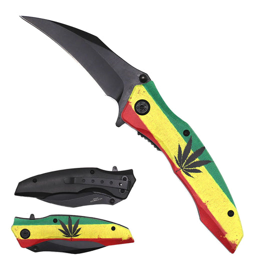 7.75" Spring Assisted Knife Marijuana Flag Design - KS1997MA1