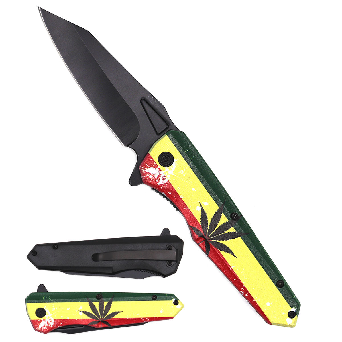 7.75" Spring Assisted Knife Marijuana ABS Handle - KS1998MA2