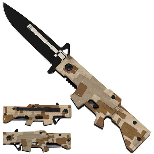 8.25" Brown Camo Gun Style Folding Knife – KS2015MA