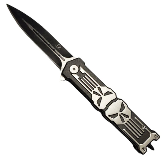 Falcon 7.75" Black Skull Spring Assisted Knife - KS2016BK