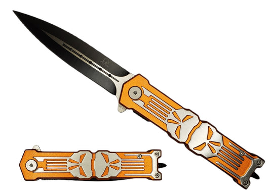 Falcon 7.75" Gold Skull Spring Assisted Knife - KS2016GD