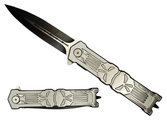 Falcon 7.75" Gray Skull Spring Assisted Knife - KS2016GY