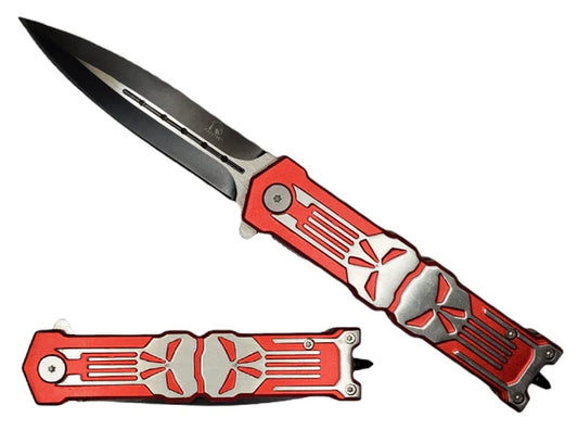 Falcon 7.75" Red Skull Spring Assisted Knife - KS2016RD