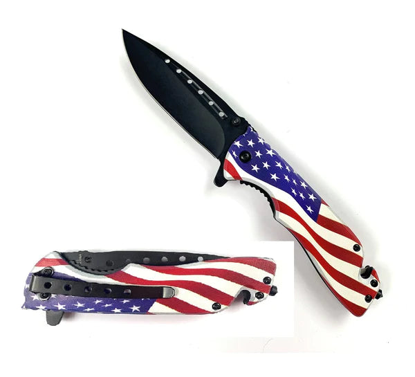 8" Overall in Length US Flag Spring Assisted Knife - KS2104UF