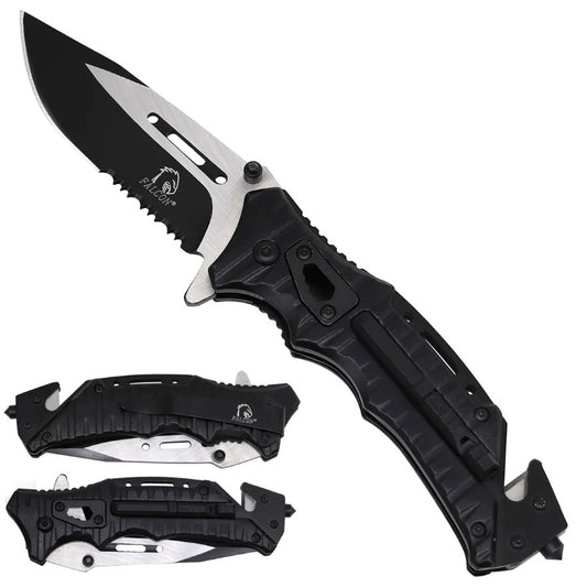 8.25" Falcon Spring Assisted Pocket Knife with Black Serrated Blade - KS2201BK