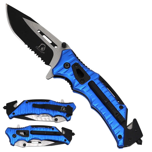 8.25" Falcon Spring Assisted Pocket Knife with Black Serrated Blade (Navy Blue Handle) - KS2201NV