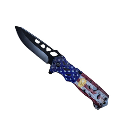 8.5" Spring Assisted Knife flag Thunder Skull - KS2451UF