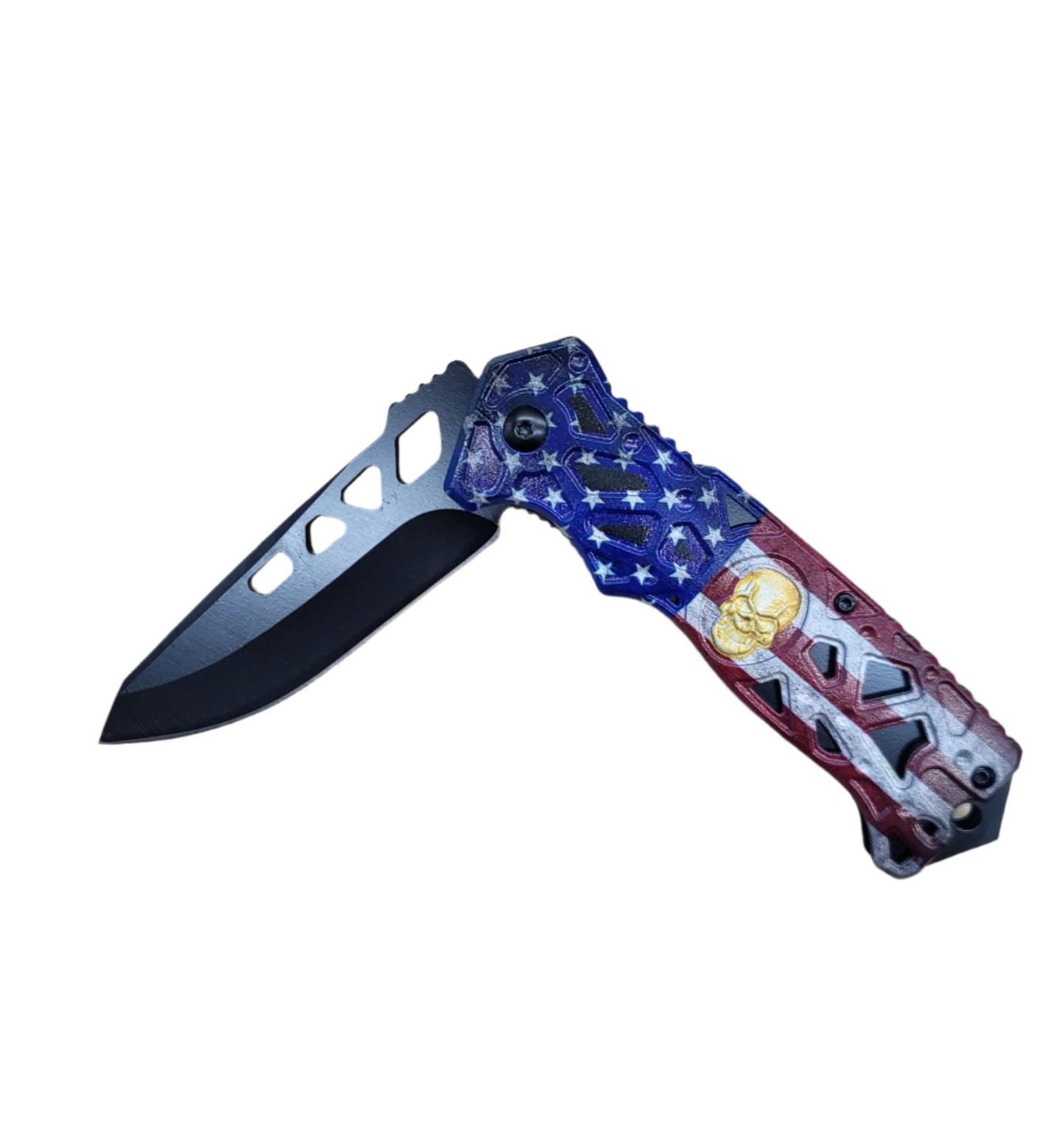 8.5" Spring Assisted Knife flag Thunder Skull - KS2451UF