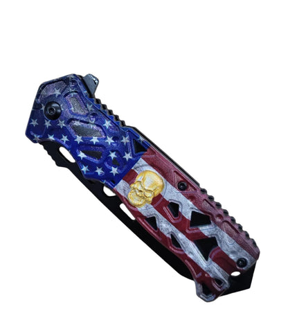 8.5" Spring Assisted Knife flag Thunder Skull - KS2451UF