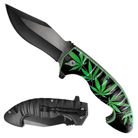 3" Black Blade, 5" 3D ABS Marijuana handle - KS2610MA1