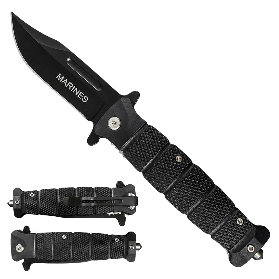 8.25" Spring Assisted Pocket Black Blade Knife w/ Black Handle - KS2623DBK