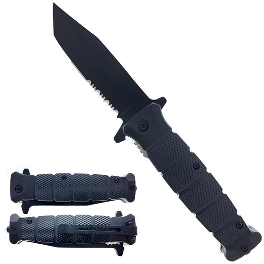 8.25" Spring Assisted Pocket Black Tanto Blade Knife w/ Black Handle - KS2623TBK